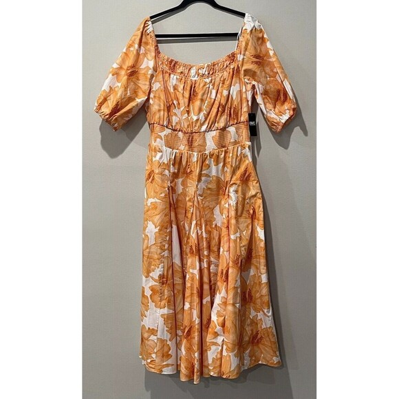 INC International Concepts Dress Women’s XL Orange Mango Maya Floral Cotton Midi - Picture 1 of 9